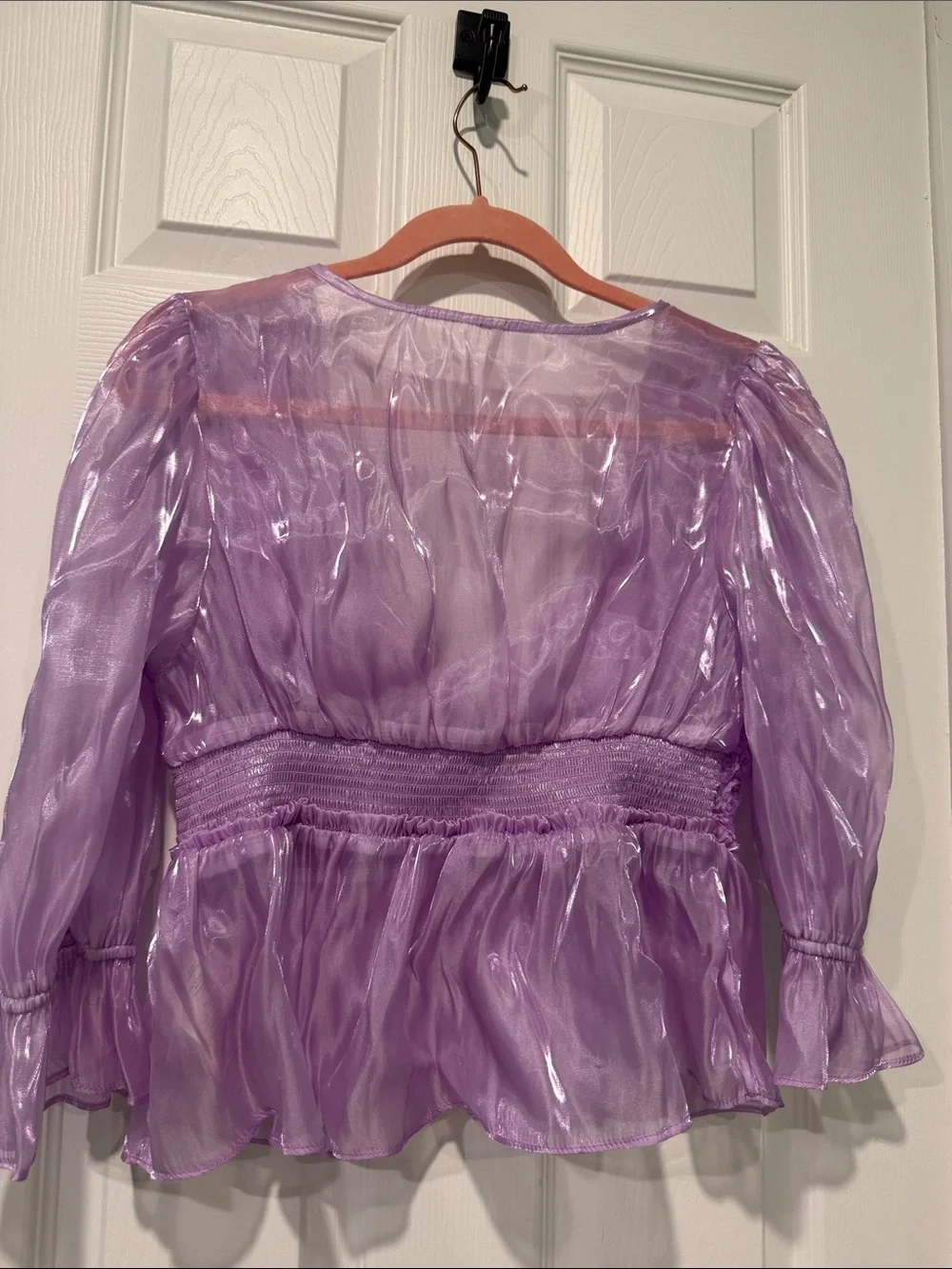 Free People Lilac Rose Appliqué Peplum V-Neck Blouse